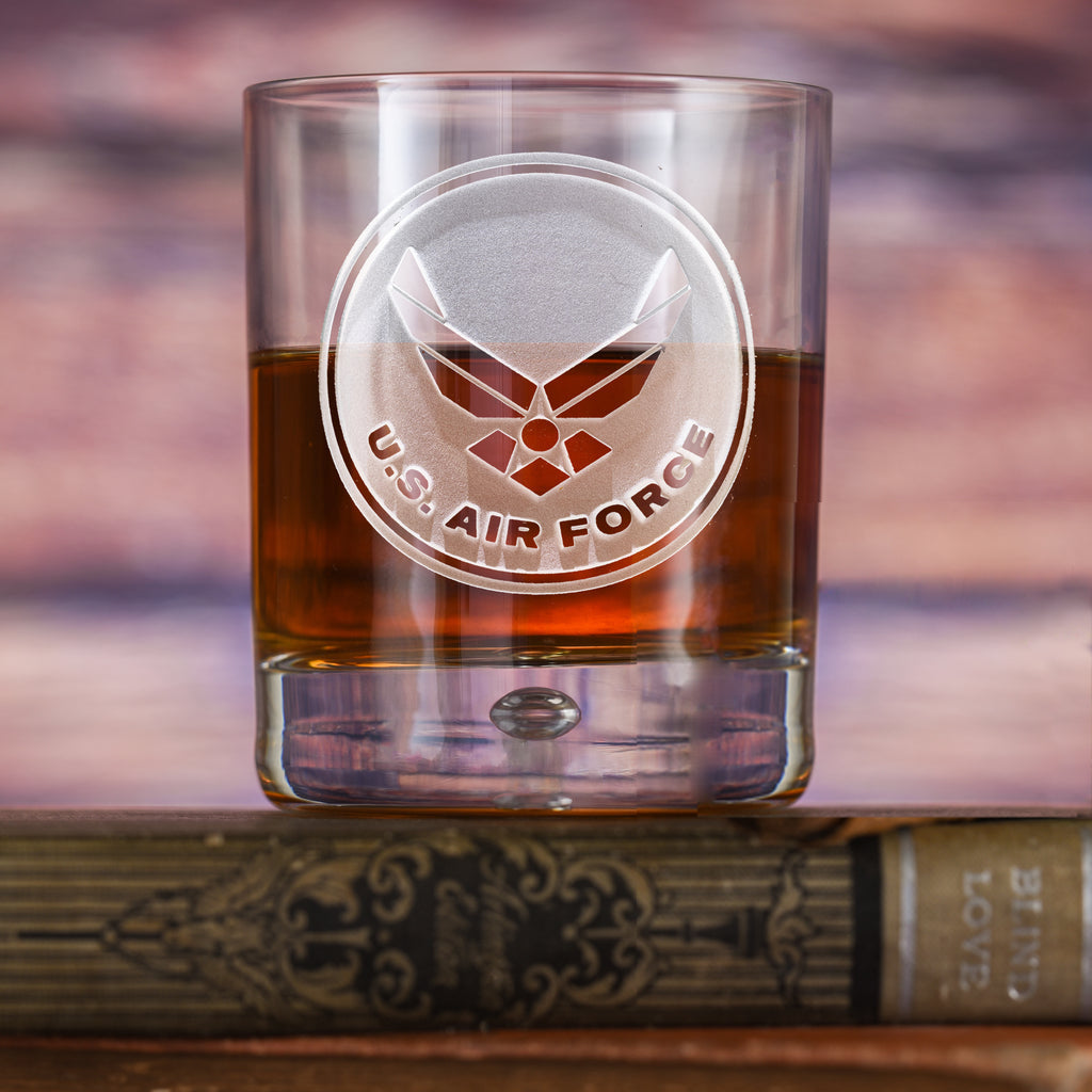Locoluxe Engraved Air Force Whiskey Glass – Custom Military Bar Tumbler