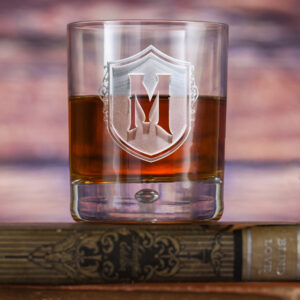 locoluxe Monogram Shield Whiskey Scotch Glass – Personalized Engraved Gift