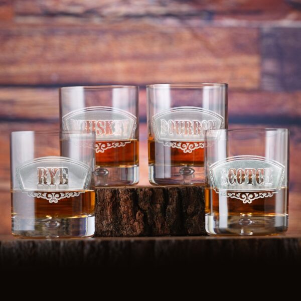 Locoluxe Engraved Whiskey Glass Set – Custom Gift for Bourbon, Scotch & Rye Lovers